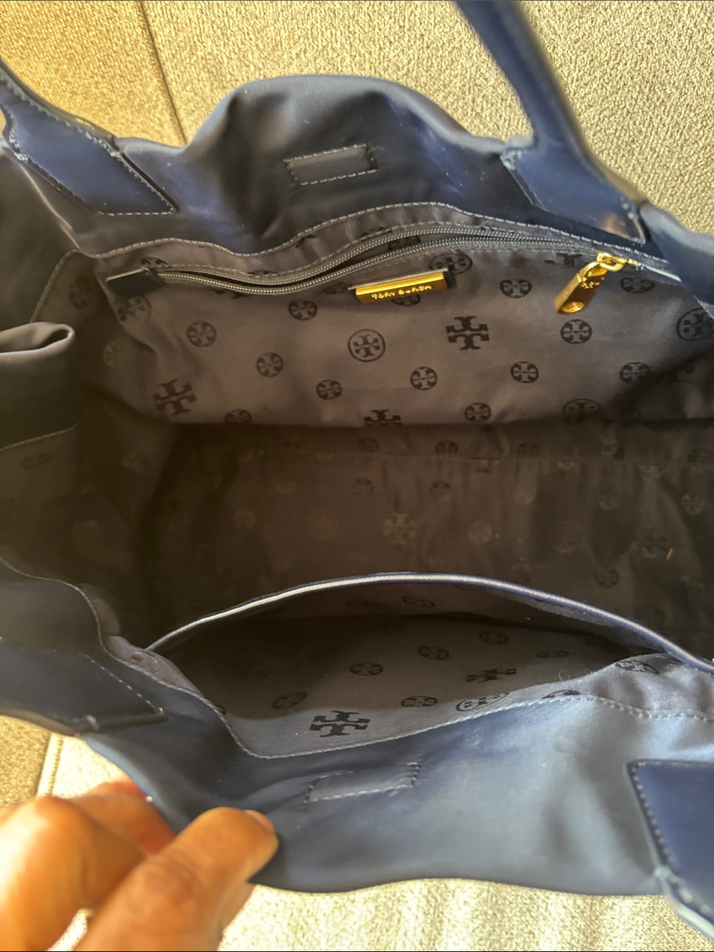 Tory Burch Navy Logo Nylon Tote - Picture 4 of 10